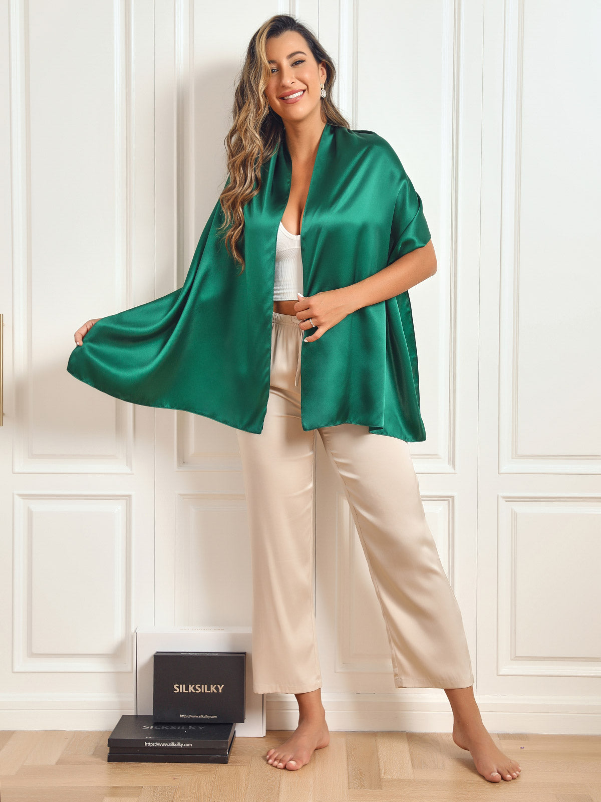 SilkSilky-UK Pure Silk Scarf DarkGreen 005