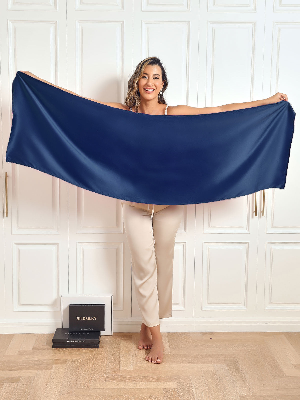 SilkSilky-UK Pure Silk Scarf DarkBlue 001