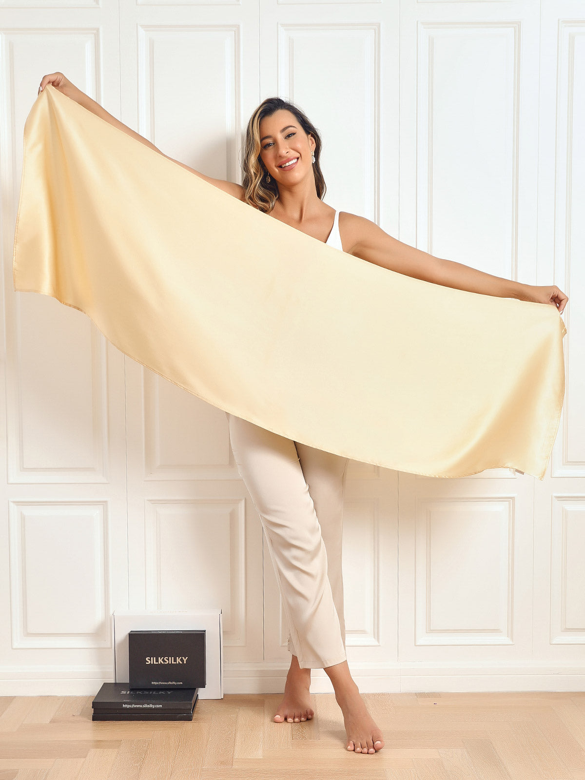 SilkSilky-UK Pure Silk Scarf Champagne 002