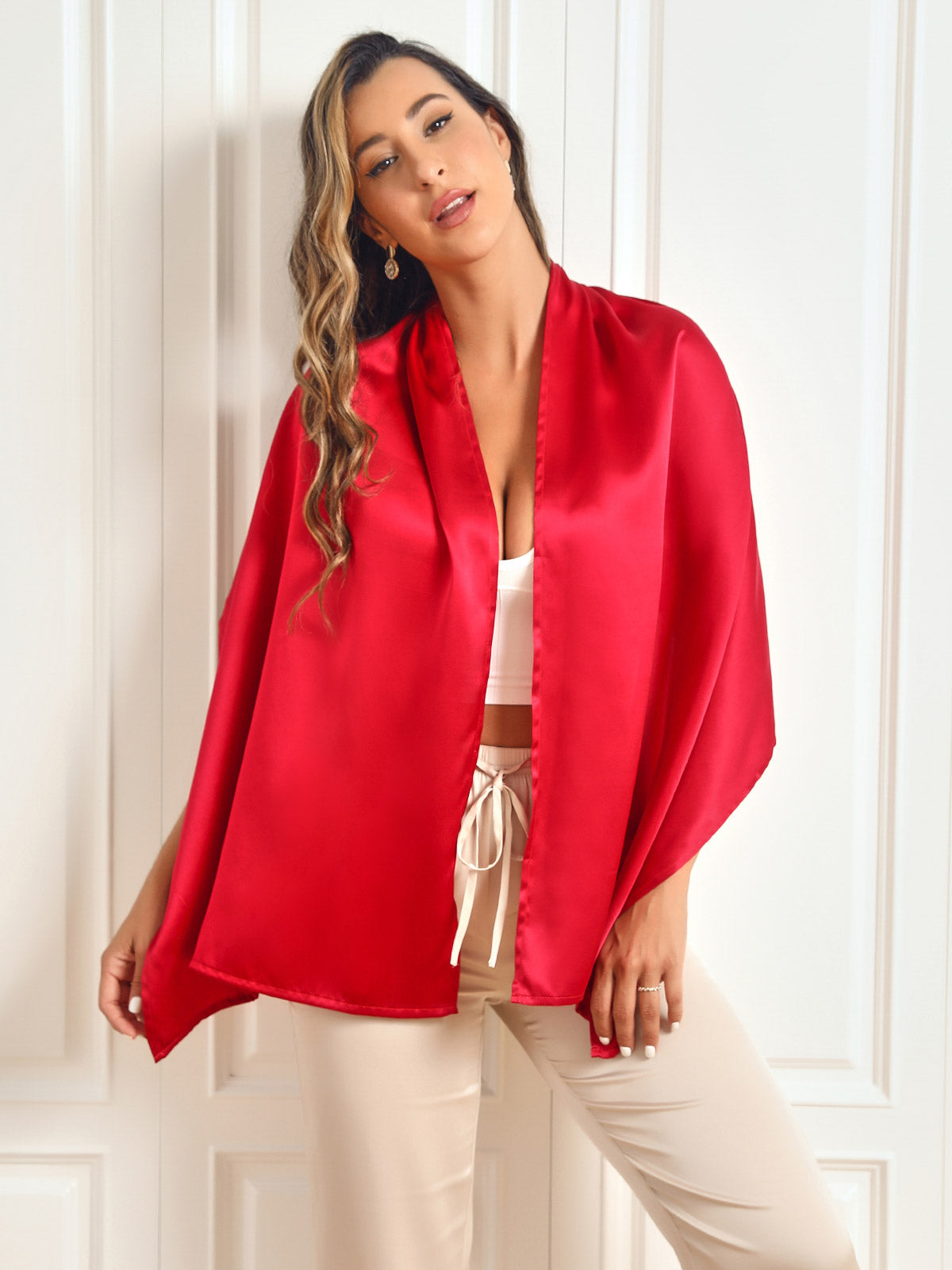 SilkSilky-UK Pure Silk Scarf Red 003