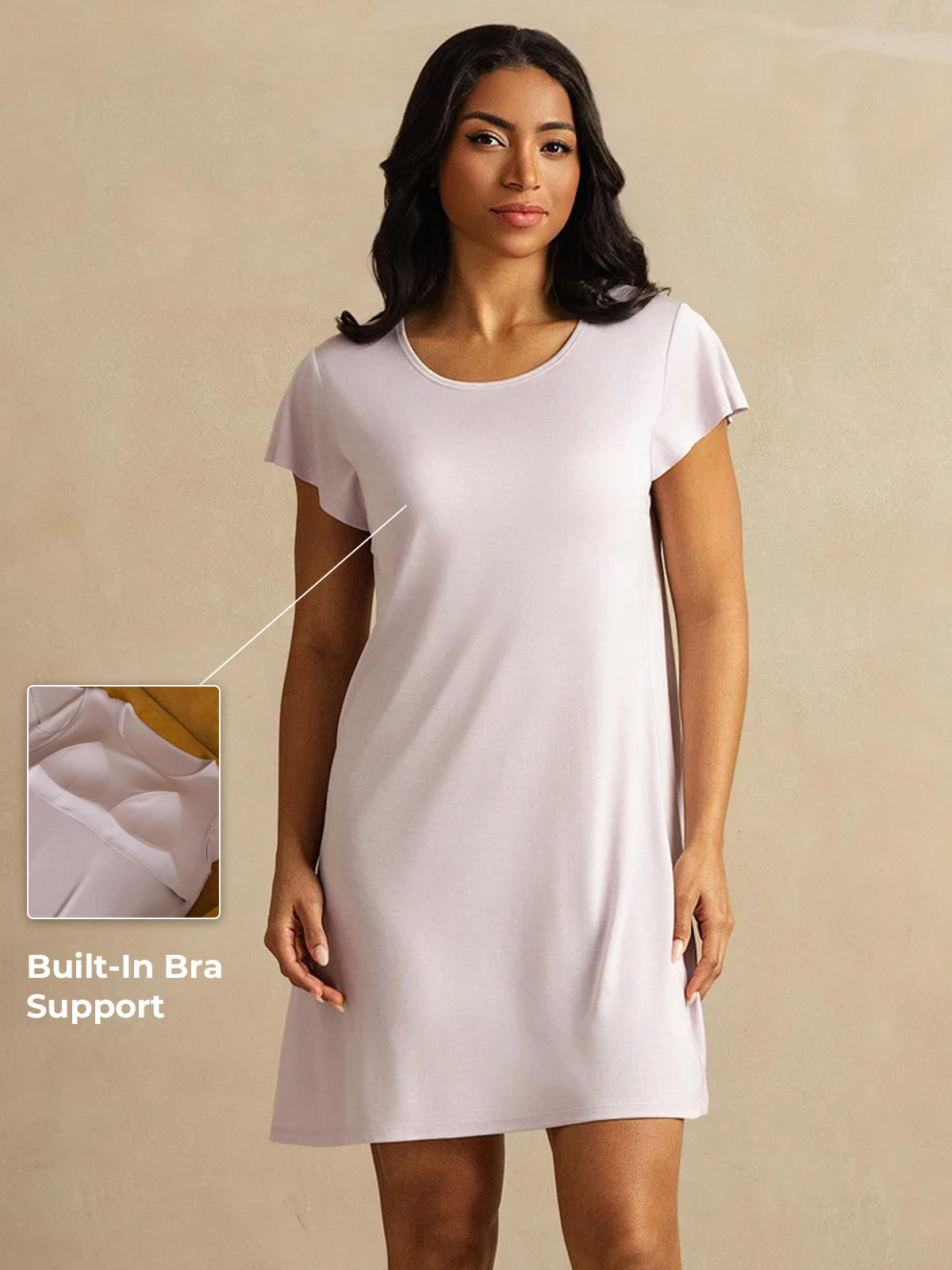 Pure Silk Round collar Short Nightgown with Chest Pad Design