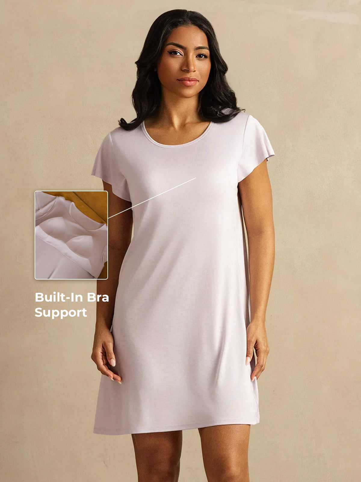 Pure Silk Round collar Short Nightgown with Chest Pad Design