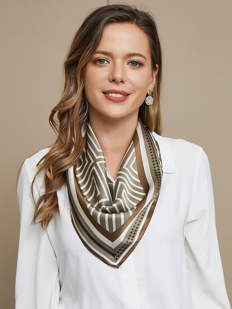 Pure Silk Geometric Pattern Square Scarf 53x53cm – UK-SILKSILKY