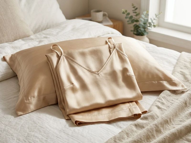 Grade 6A Mulberry silk pyjamas set in champagne gold showing smooth lustrous fabric drape