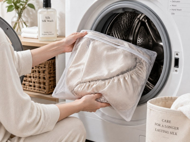 Washing pure silk sheets in a mesh bag on a delicate washing cycle