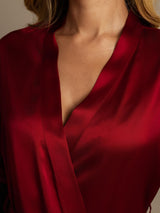[Wine] SilkSilky-UK Half Sleeve Women's Dressing Gown 004