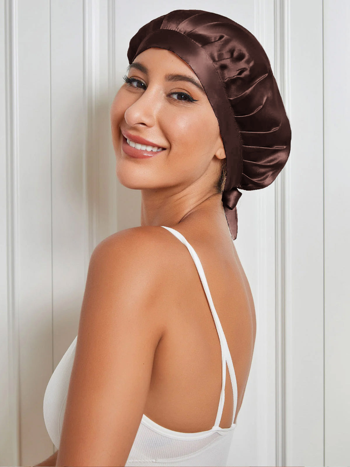 SilkSilky-UK Pure Silk Sleep Cap Coffee 004