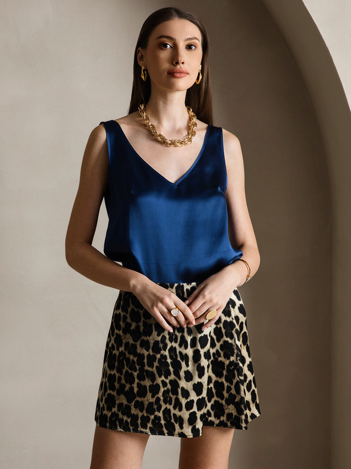 [Dark Blue] SilkSilky-UK 19Momme Silk V Neck Camisole 001