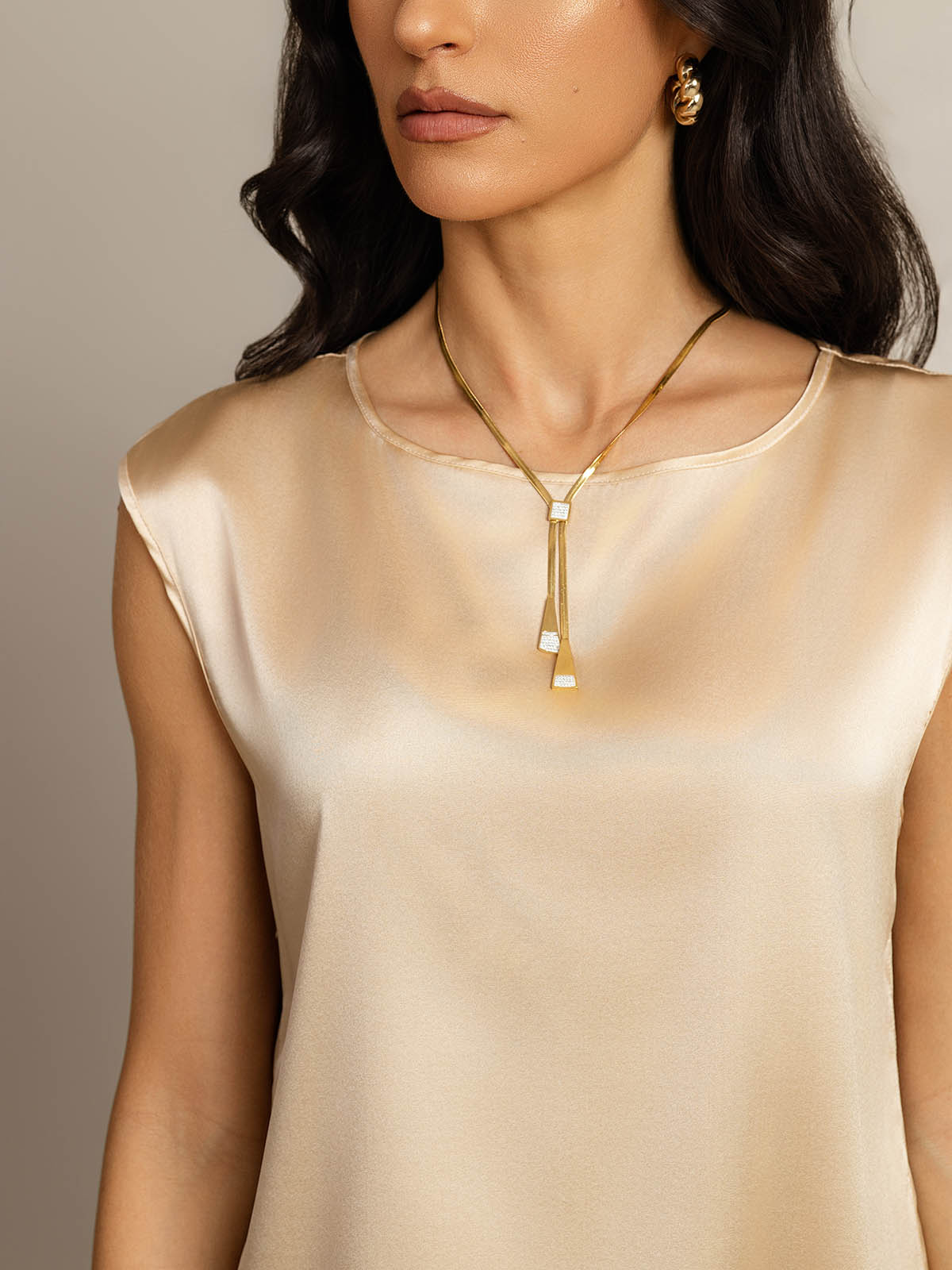[Champagne] SilkSilky-UK 19Momme Silk Round Neck Women's T-Shirt 005