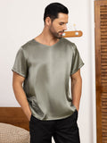 SilkSilky UK Pure Silk Short Sleeve V Neck Men's T Shirt GrayishGreen 003