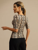 [Snakeskin] SilkSilky-UK 100% Silk Jersey Half Sleeve Scoop Neck Women's T-Shirt 002