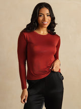 [Fired Brick] SilkSilky-UK Long Sleeve Crew Neck Women's T-Shirt 003