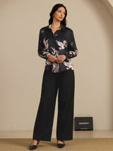 [Black] SilkSilky-UK Long Sleeve Lapel Collar Women's Shirt 008