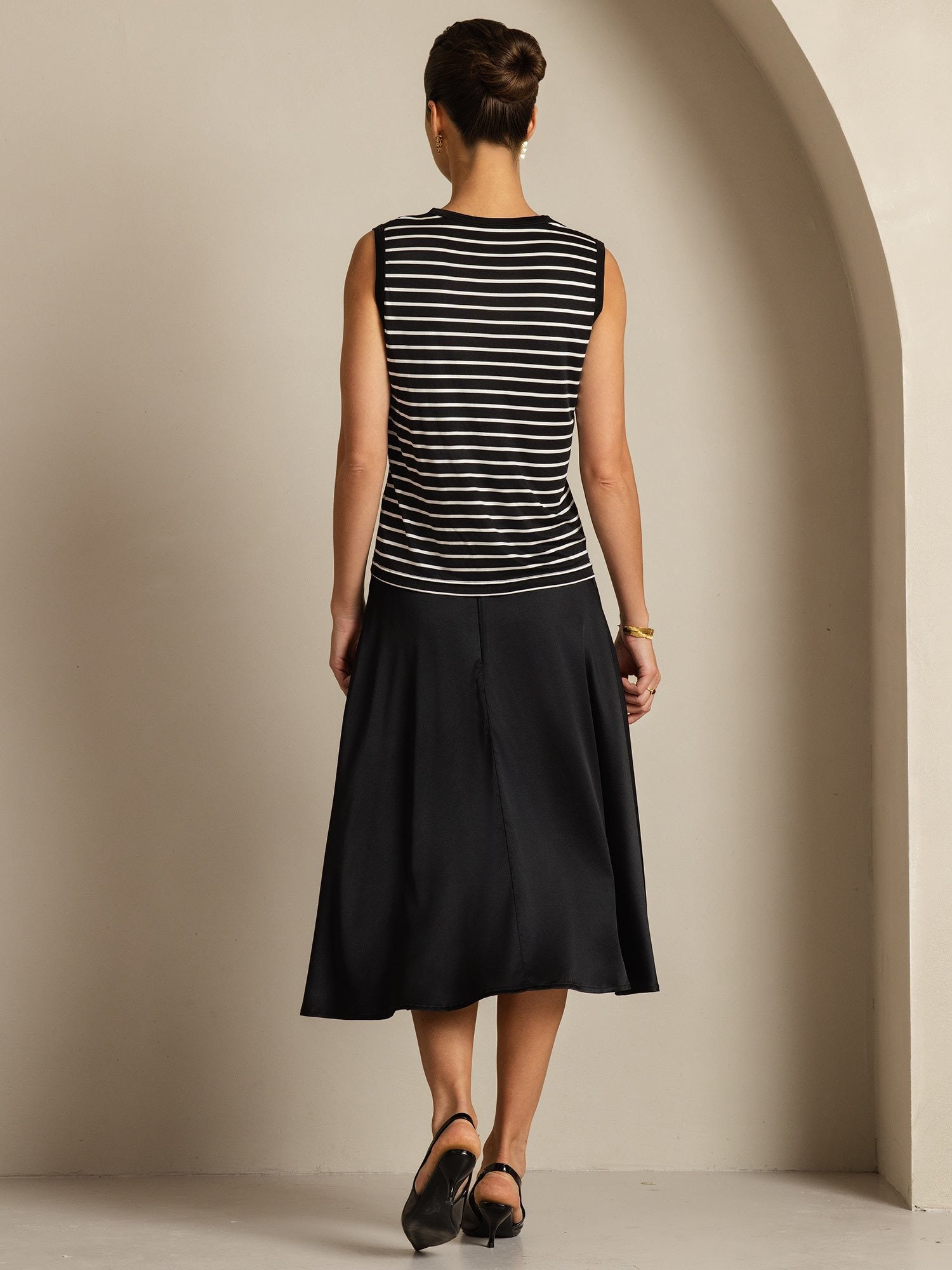 [BlackStripe] SilkSilky-UK Pure Silk Round Neck Camisole 002