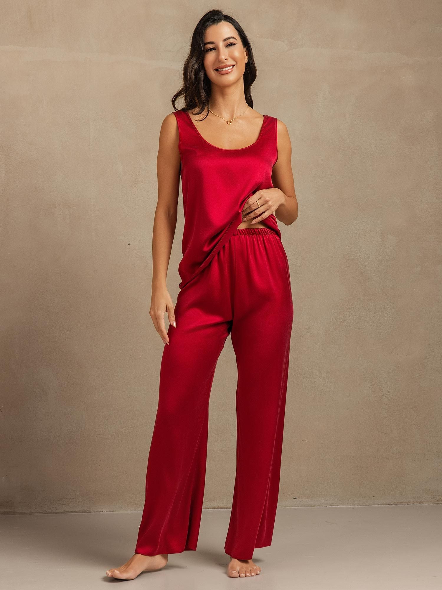 [Wine] SilkSilky-UK 19Momme Machine-Washable Silk Womens Pajamas 004