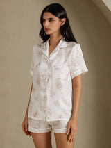 [Cream Floral] SilkSilky-UK Short Sleeve Notch Collar Women's Pyjamas 003