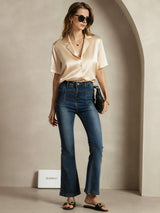 [Champagne] SilkSilky-UK 19Momme Silk Notched Neck Women's Shirt 007