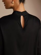 [Black] SilkSilky-UK Long Sleeve Stand Collar Women's Blouse 006