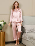 SilkSilky UK Pure Silk Long Sleeve Lapel Women's Pyjamas Pink 003