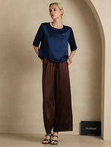 [Dark Blue] SilkSilky-UK Half Sleeve Scoop Neck Women's T-Shirt 007