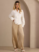 [White] SilkSilky-UK Long Sleeve Split Women's Blouse 007