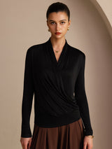 [Black] SilkSilky-UK Long Sleeve Wrap Women's Blouse 001