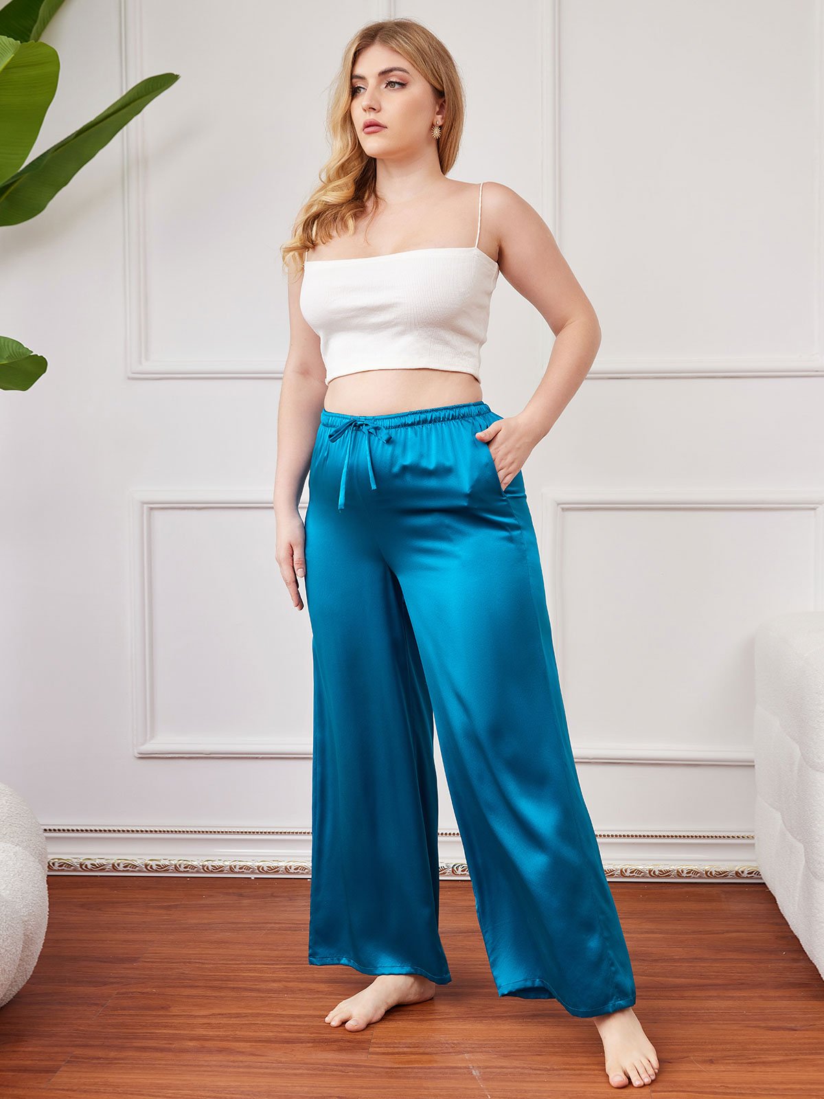 SilkSilky UK Pure Silk Plus Size Womens Pants Teal 006