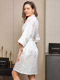 SilkSilky UK Pure Silk Half Sleeve Womens Robe White 002