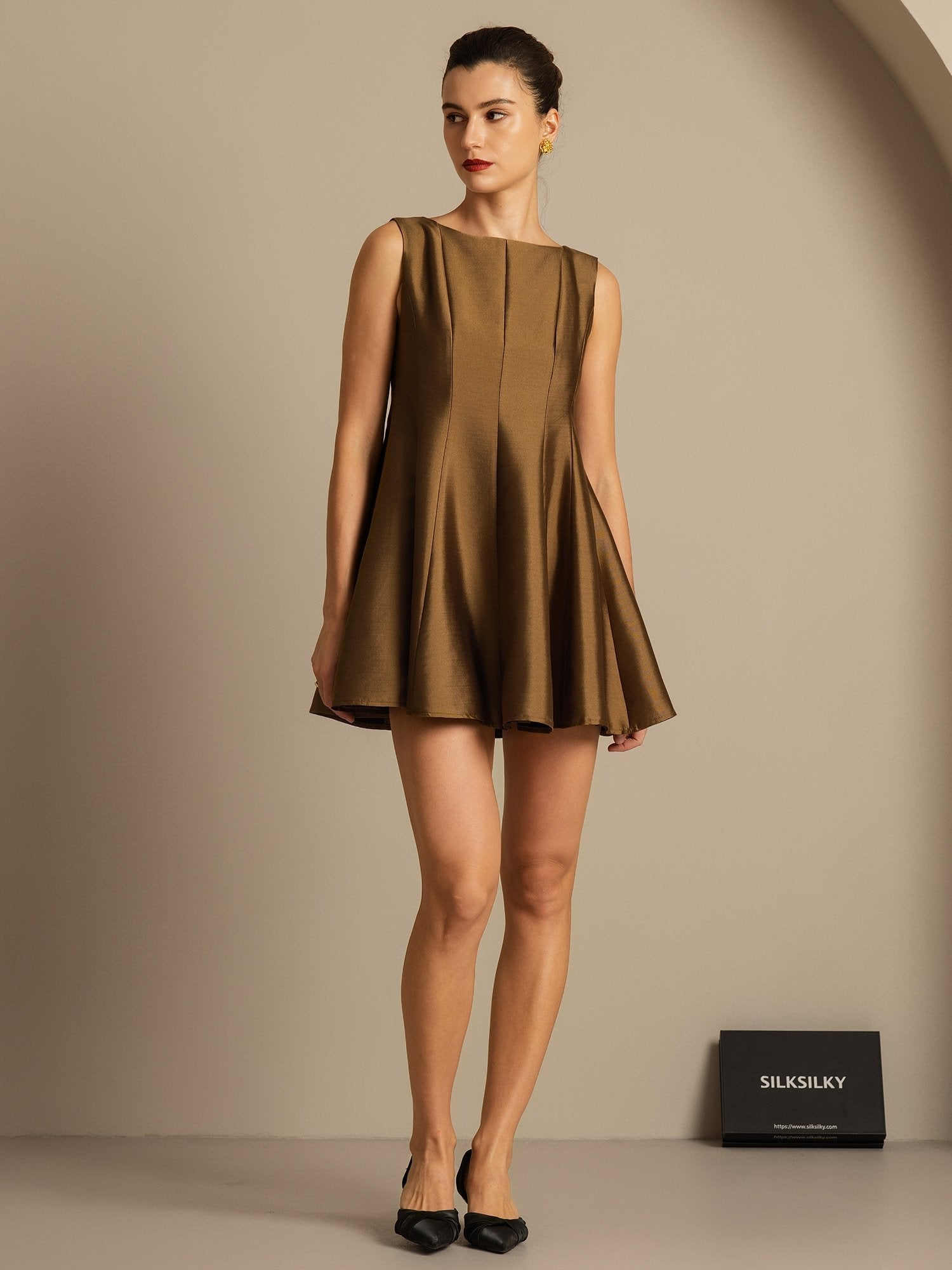 [Bronze] SilkSilky-UK 32Momme Silk-Wool Blend Dress 001,