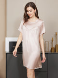 SilkSilky UK Pure Silk Short Sleeve Round Neck Nightdress Pink 008