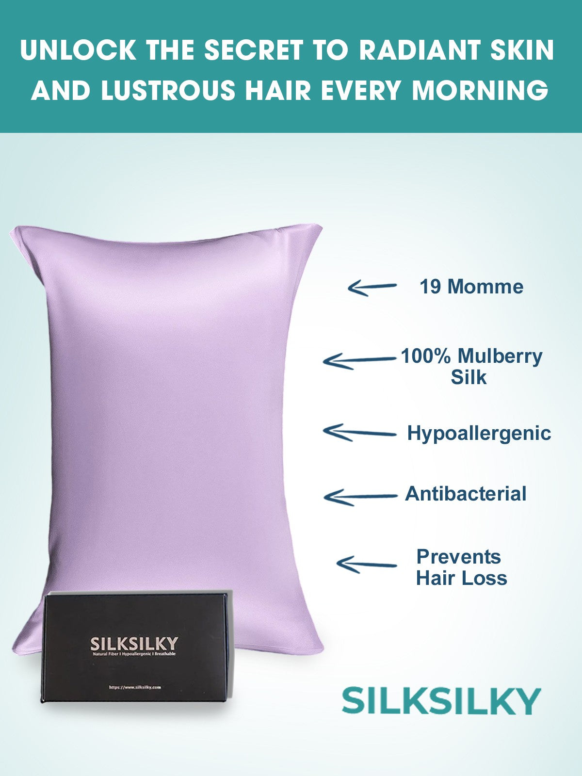 SilkSilky-UK 19Momme Pure Silk Pillowcase Lavender 002