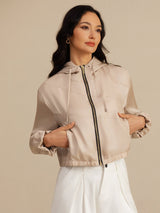 [Tan] SilkSilky-UK 18Momme Silk Satin Surah Long Sleeve High Neck Women's Outerwear 004