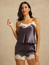 [Purple Gray] SilkSilky-UK Spaghetti Strap V Neck Camisole Set 003