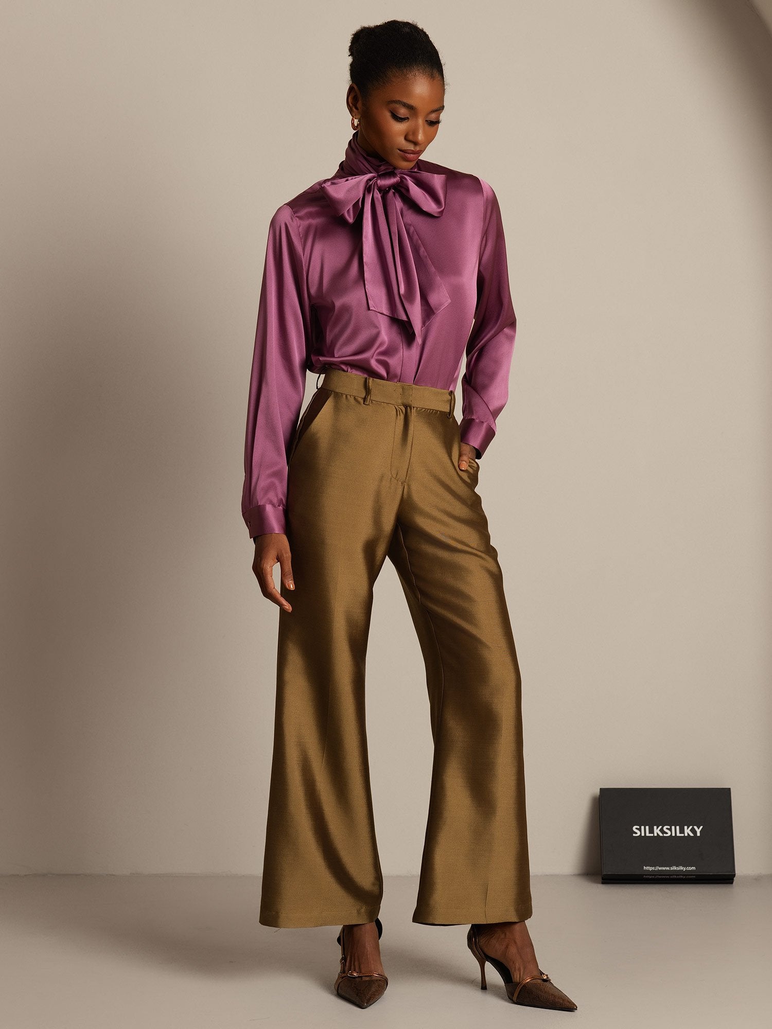 [Bronze] SilkSilky-UK 32Momme Silk-Wool Blend Womens Pants 003,