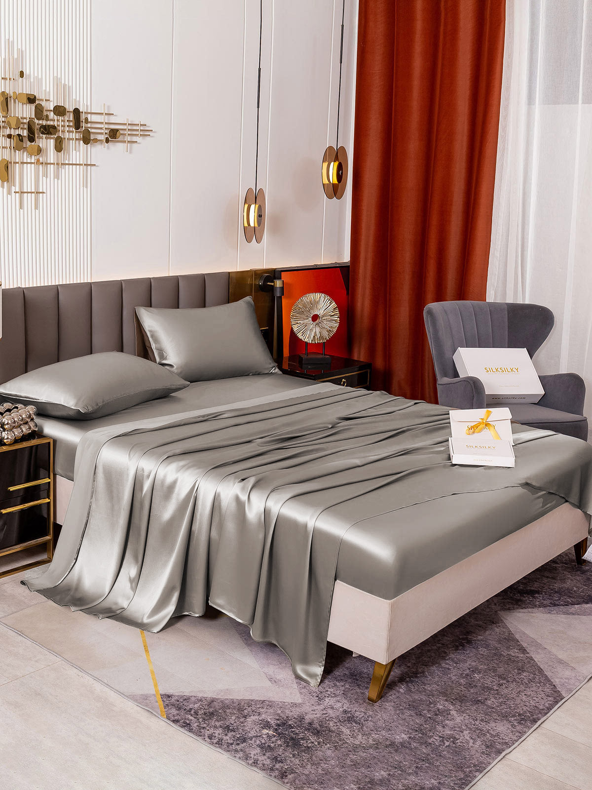[Gray] SilkSilky-UK 19Momme Pure Silk Bedding Set 006