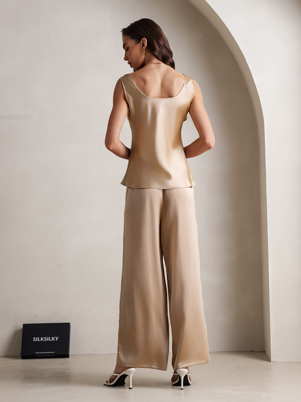 [Champagne] SilkSilky-UK Pure Silk Boat Neck Camisole Set 002