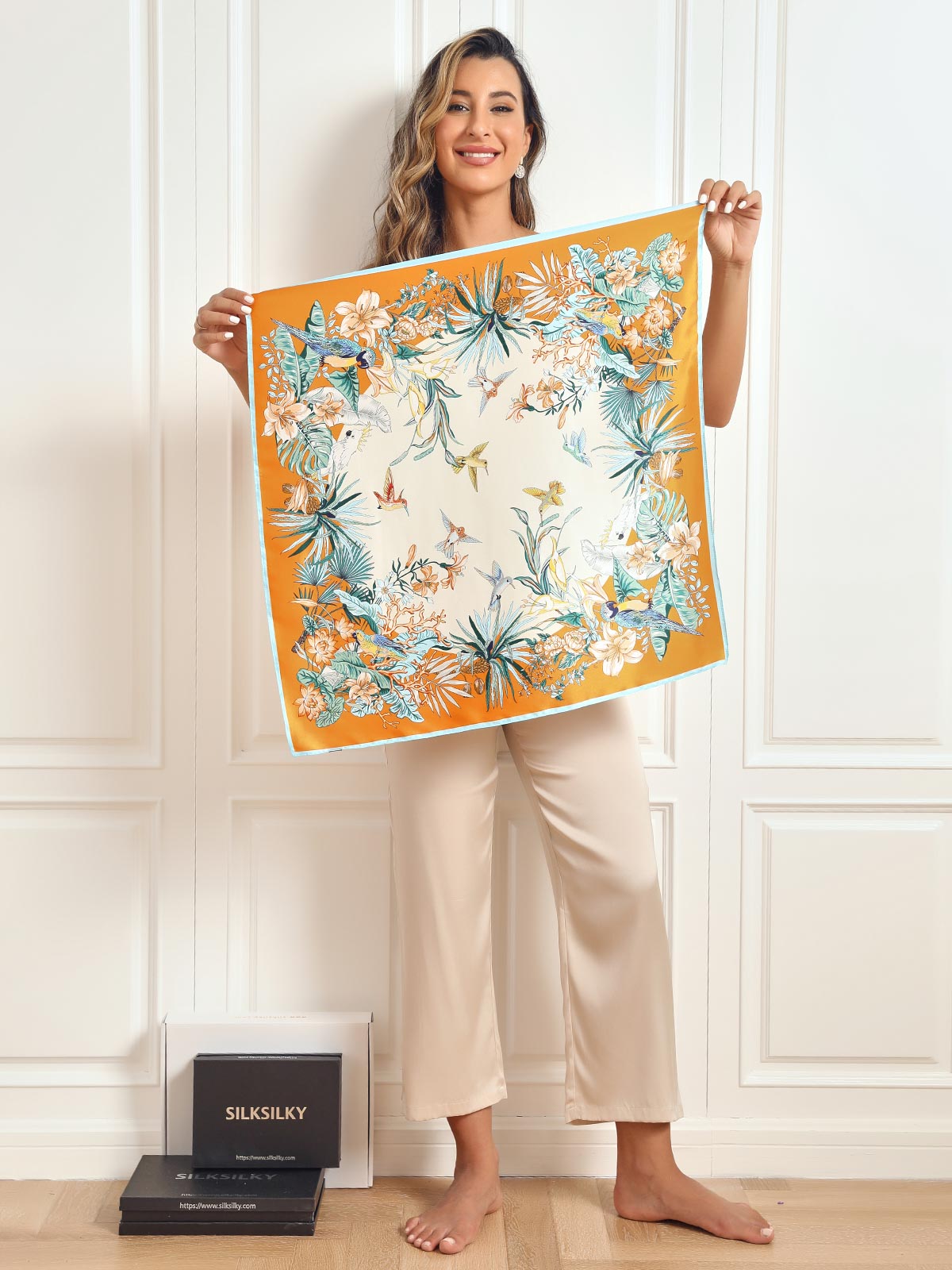 SilkSilky UK Pure Silk Scarf Orange 001