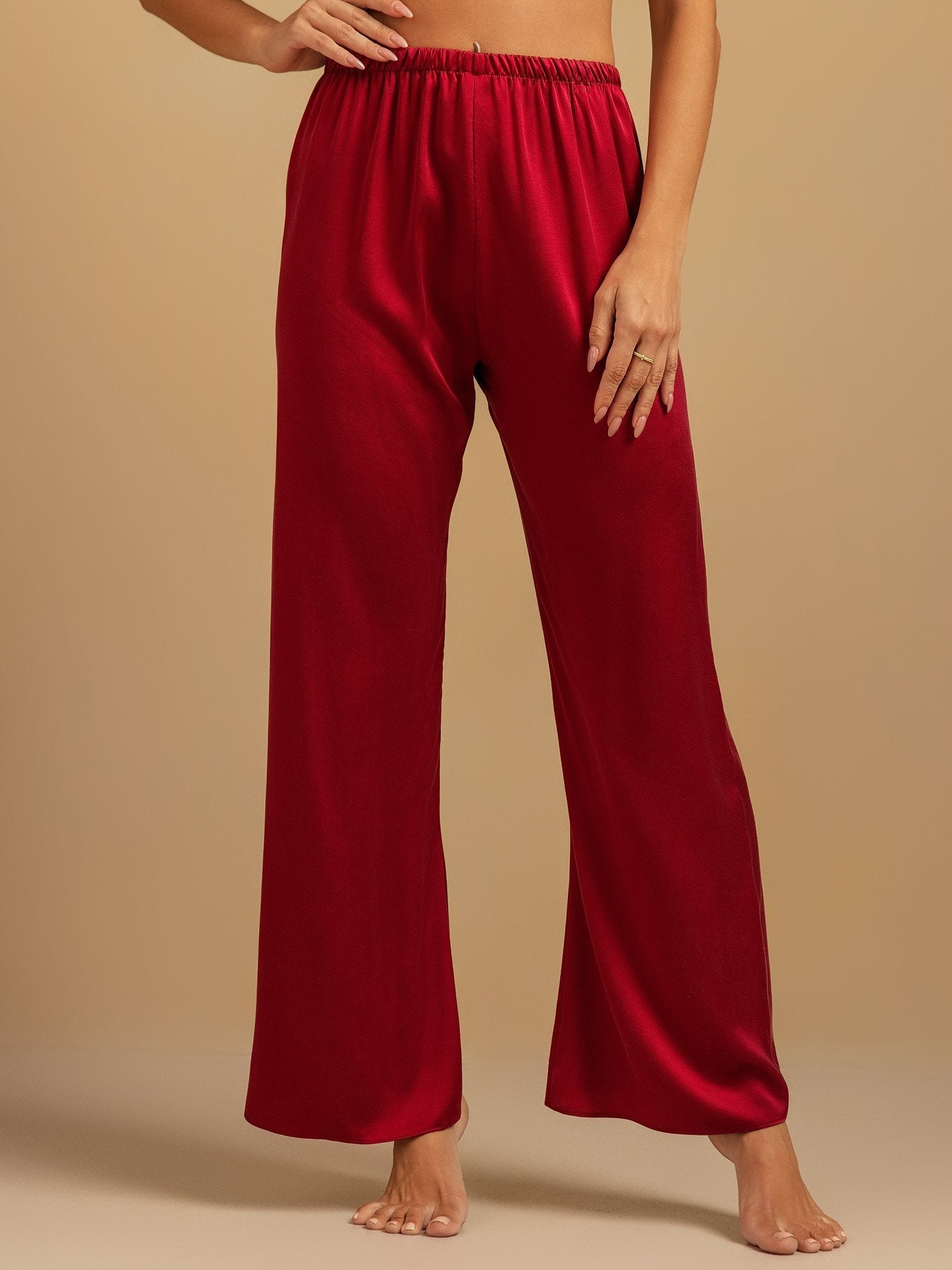 [Wine] SilkSilky-UK 19Momme Machine-Washable Silk Womens Sleep Bottoms 003