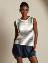 [White Stripe] SilkSilky-UK Sleeveless Round Neck Camisole 005