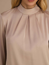 [Coffee] SilkSilky-UK Long Sleeve Stand Collar Women's Blouse 006