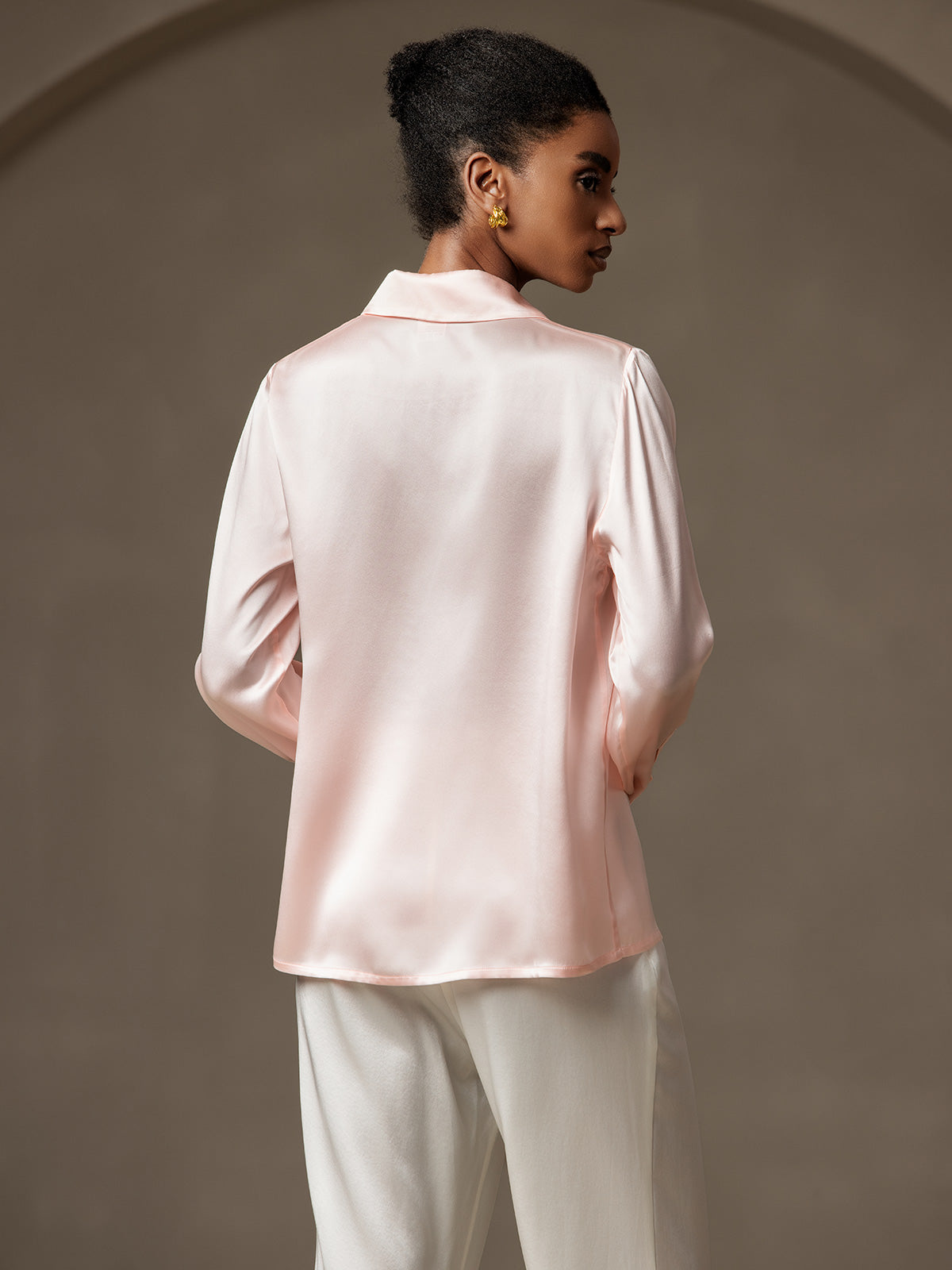 [Pink] SilkSilky-UK 19Momme Silk Collar Women's Shirt 002
