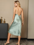 SilkSilky UK 19Momme Pure Silk Sleeveless V Neck Dress MintGreen 002