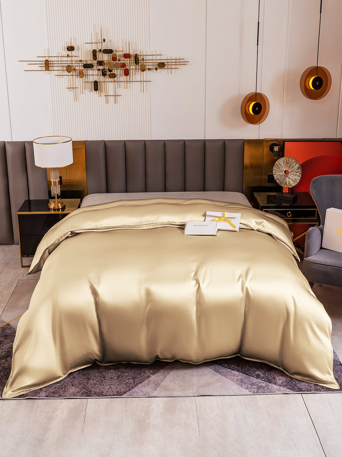 [Beige] SilkSilky-UK 19Momme Pure Silk Duvet Cover 002