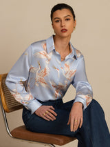 [Light Blue] SilkSilky-UK 19Momme Long Sleeve Lapel Collar Women's Shirt 001