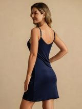 [Dark Blue] SilkSilky-UK Spaghetti Strap Round Neck Nightdress 002