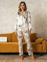 [Tropical Jungle] SilkSilky-UK Pure Silk Notch Collar Women's Pyjamas 009,