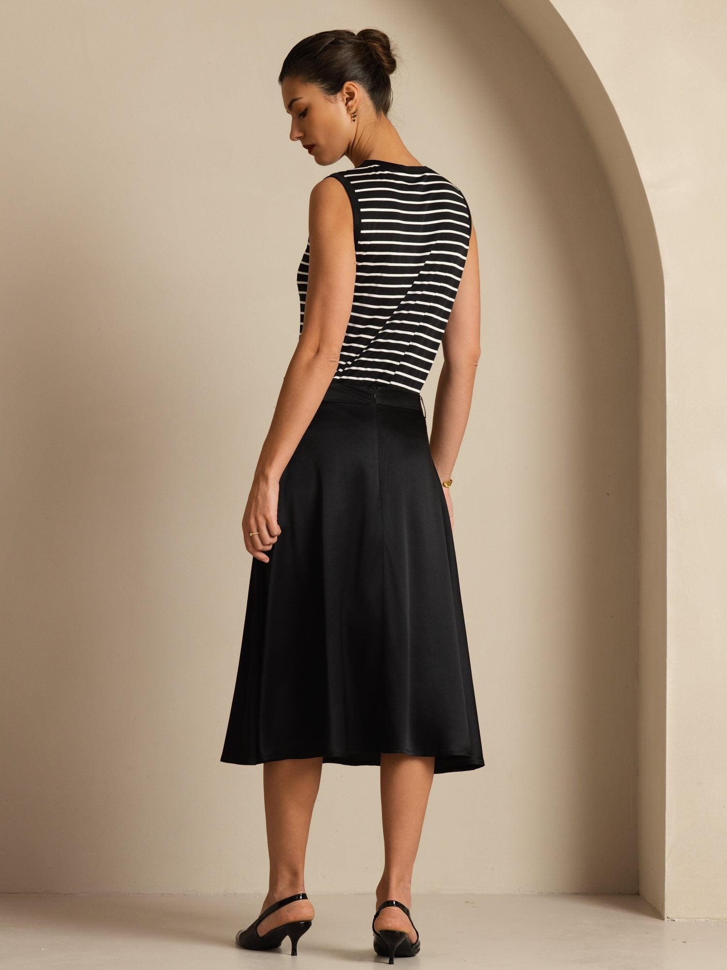 [Black] SilkSilky-UK 19Momme Stretch Silk Charmeuse Skirt 004