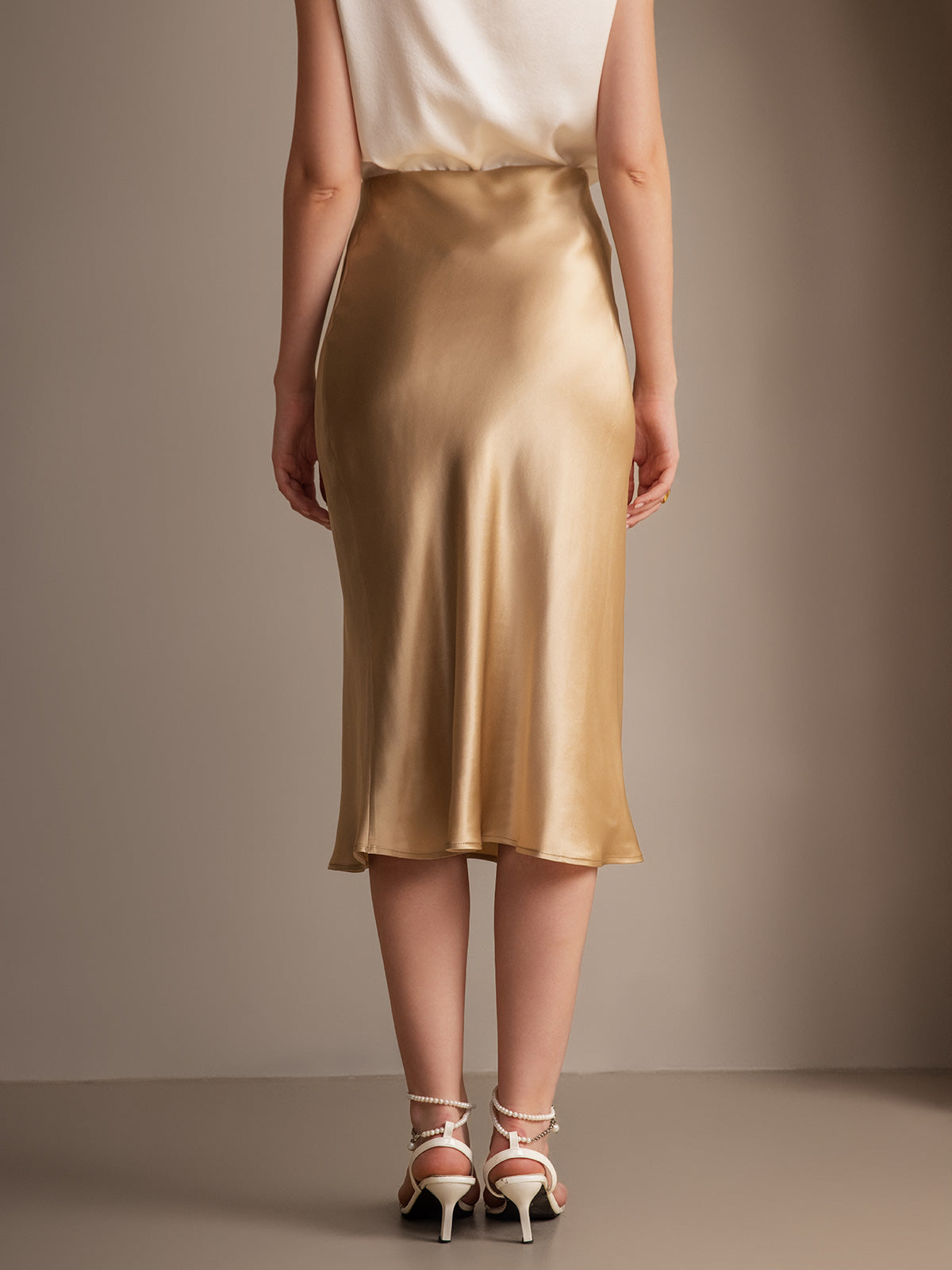 SilkSilky-UK 19Momme Pure Silk Skirt Champagne 002