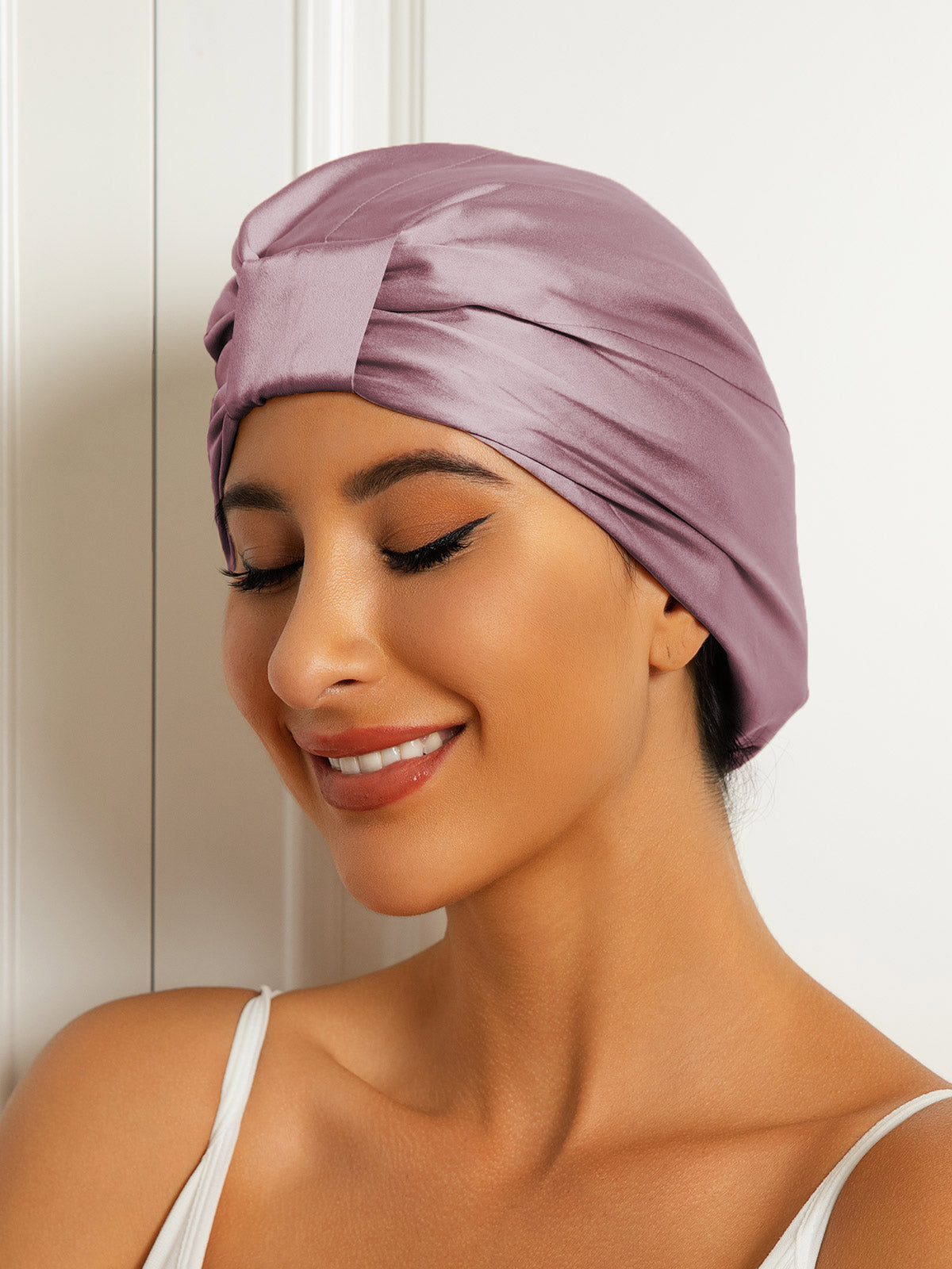 SilkSilky-UK Pure Silk Sleep Cap PaleMauve 001