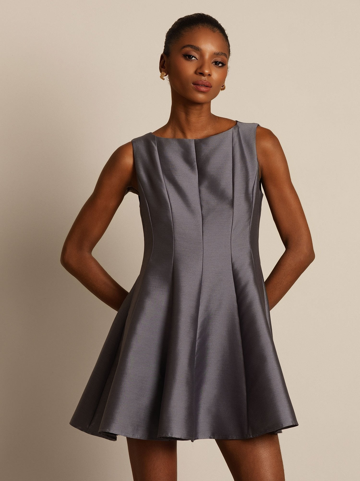 [Gray] SilkSilky-UK 32Momme Silk-Wool Blend Dress 007,